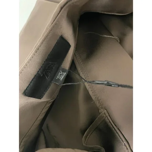 Zara Womens High-Waist Satin Trouser Large Chocolate Brown Wide Leg 1255/528 NWD - Picture 8 of 16